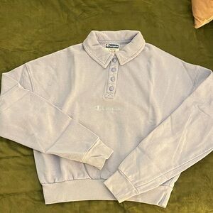 💜🩵 Vintage Champion Polo Sweatshirt — Y2K Nostalgia in Baby Blue Lavender